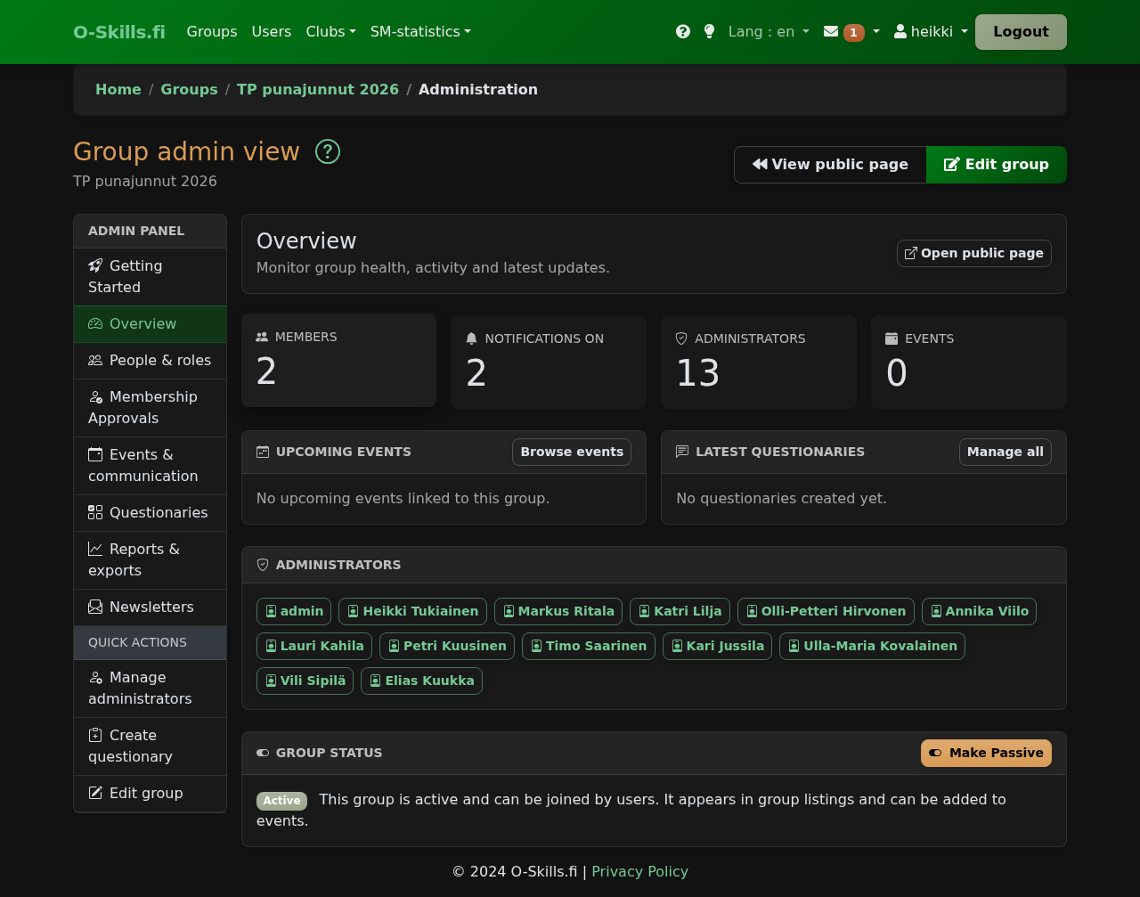 Group admin panel overview