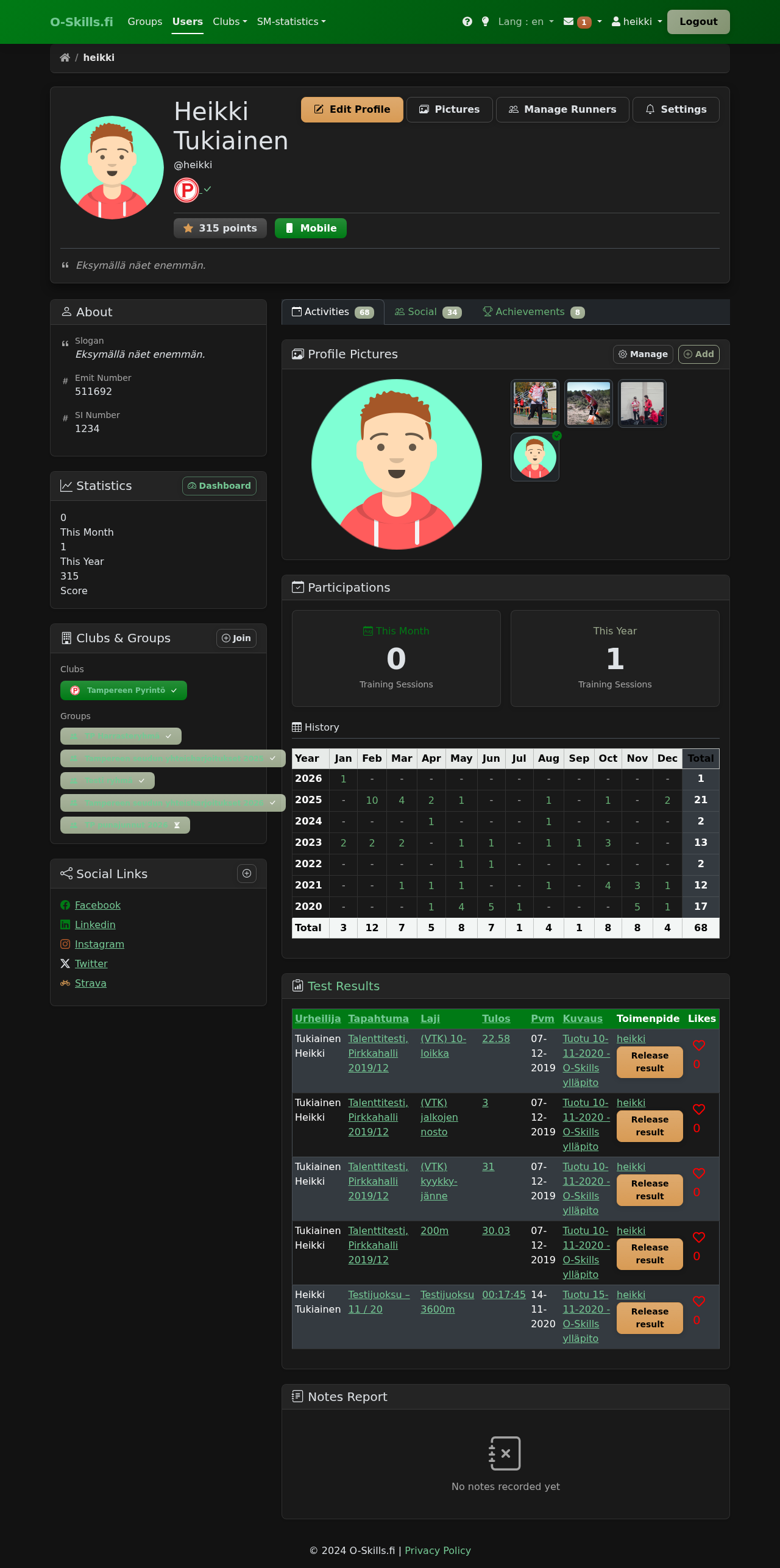 User profile page