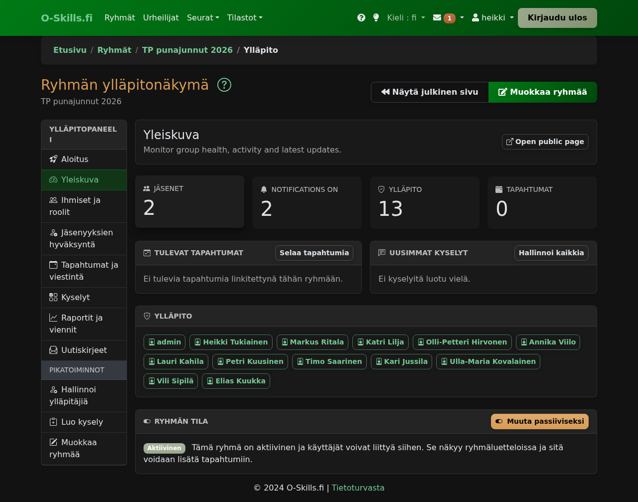 Group admin panel overview