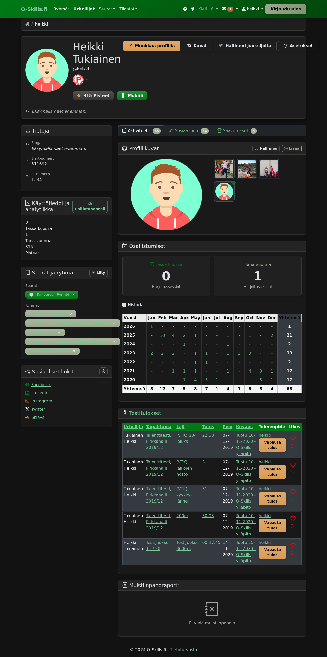 User profile page