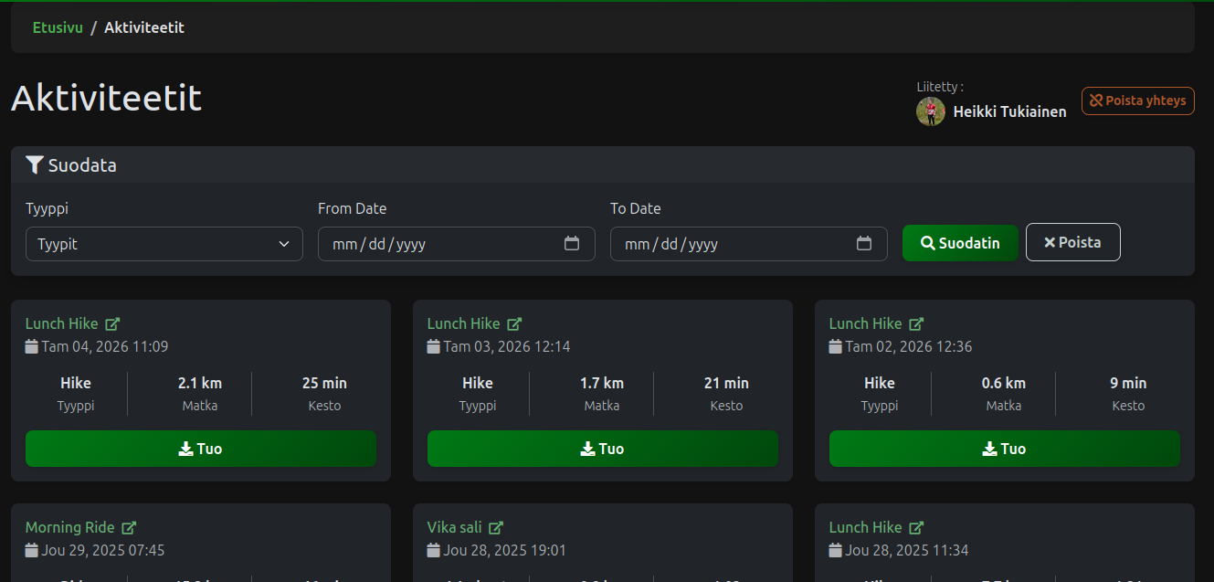 Strava-tuonti GPS-jälkiin nyt tuotannossa 🚀