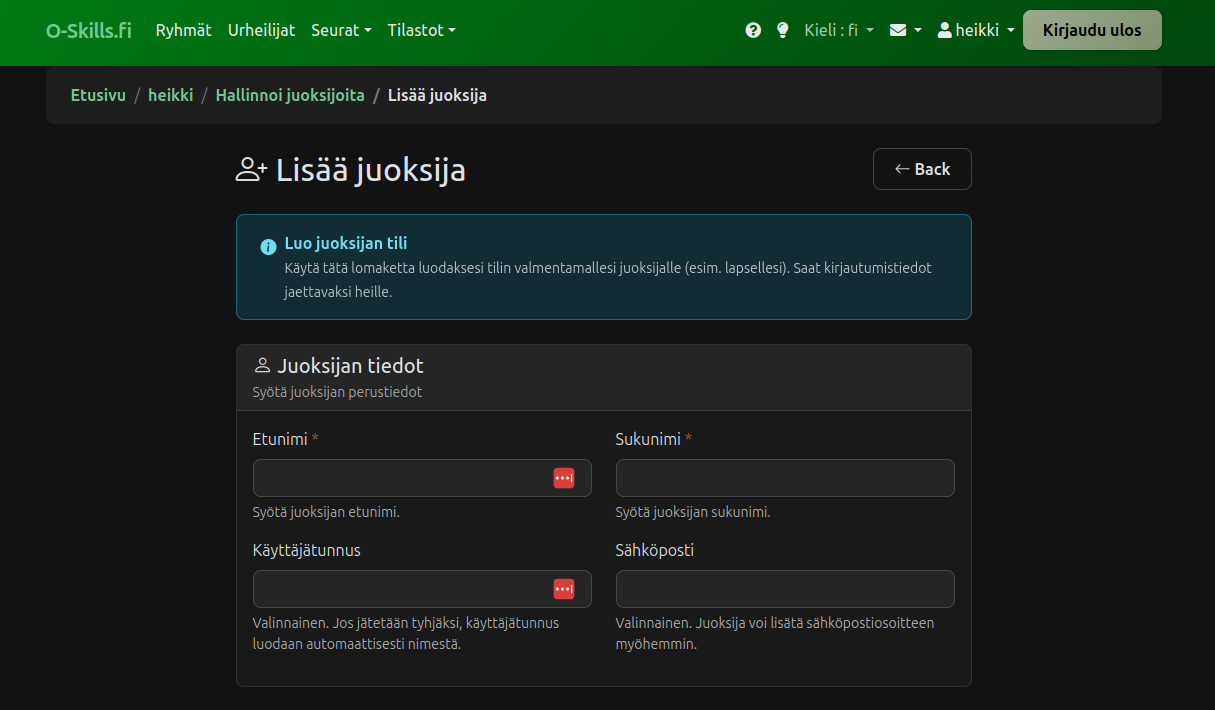 Lisää lapsesi helposti O-Skillsiin!